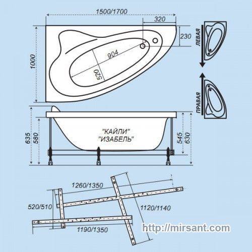 Акриловая ванна Тритон Изабель 170*100*51  (R,L)