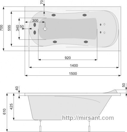 Акриловая ванна Pool Spa Muza 150*70 с ножками