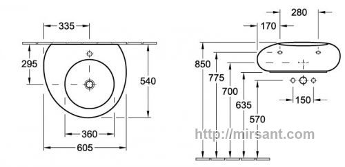 Умывальник Villeroy & Boch Pure Stone 5170 61 R1 60,5 см.