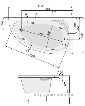 Ванна акриловая Pool Spa Klio Asym 140*80 L