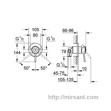 Смеситель для душа встроенный Grohe Bau Classic 29048000 хром.