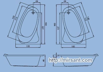 Акриловая ванна Cersanit Sicilia 160*100*46 (L,R)