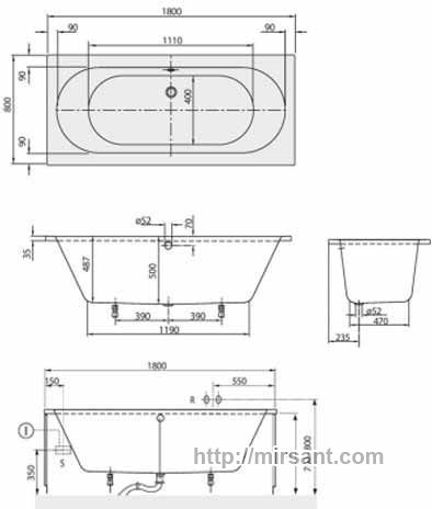 Ванна акриловая Villeroy Boch O.Novo 180*80