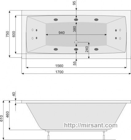Акриловая ванна Pool Spa Vita 170*75 с ножками