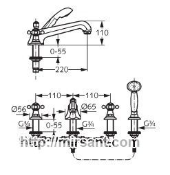 Смеситель для ванны Kludi Adlon 515254520 латунь.