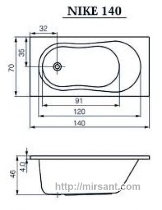 Акриловая ванна Cersanit Nike 140*70*45
