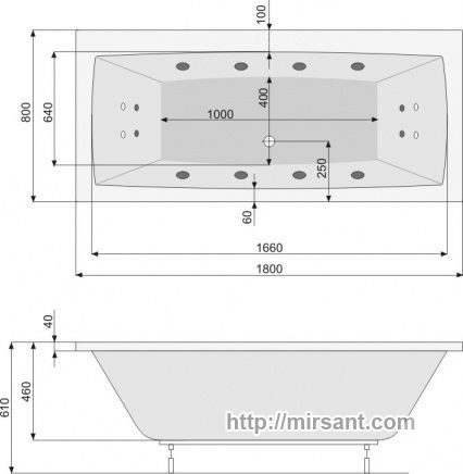 Ванна акриловая Pool Spa Vita 180*80 с ножками
