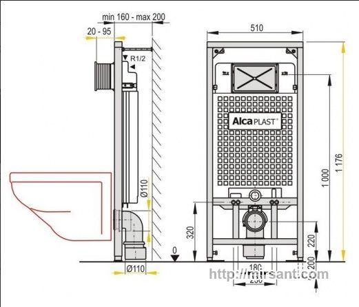 Инсталляция для унитаза Alca Plast 101 с кнопкой