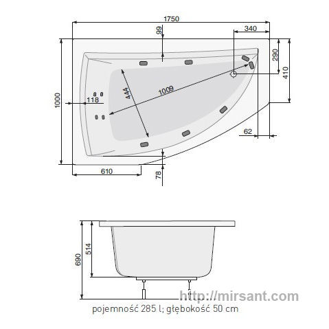 Ванна акриловая Pool Spa Aquamarina 175*100 R