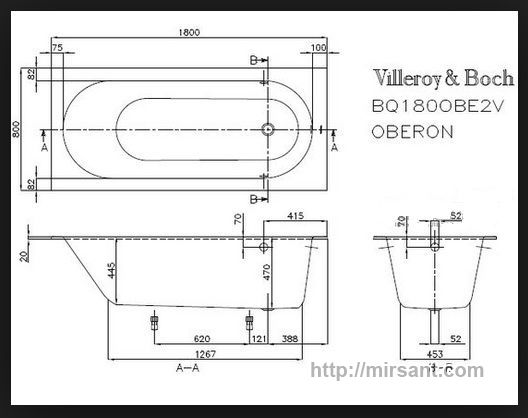 Ванна акриловая Villeroy Boch Oberon 180*80