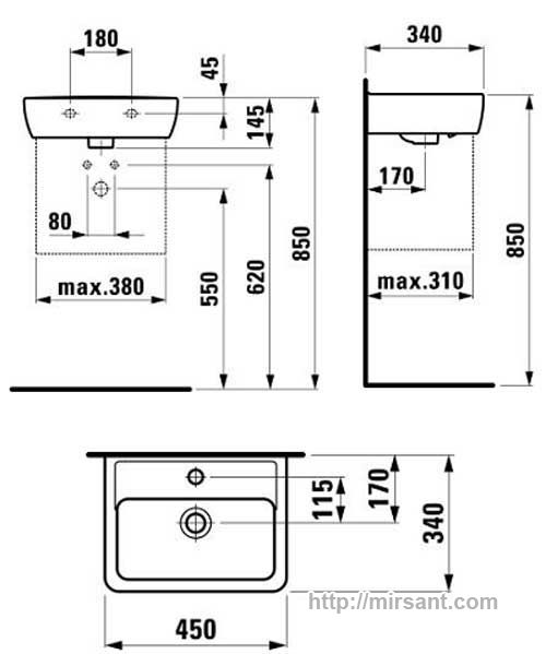 Умывальник Laufen Pro 1195.1 A 45 см.