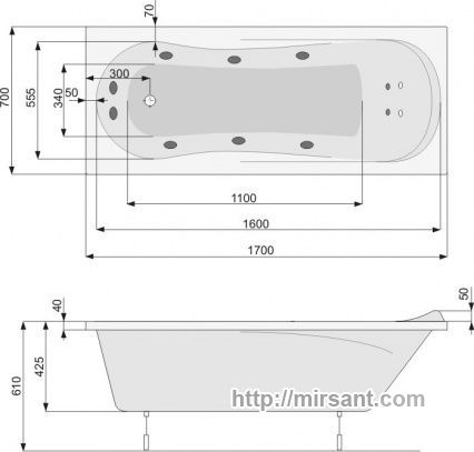 Ванна акриловая Pool Spa Muza 170*70 с ножками