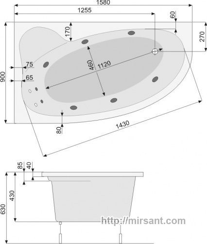 Акриловая ванна Pool Spa Nimfa 160*90 L