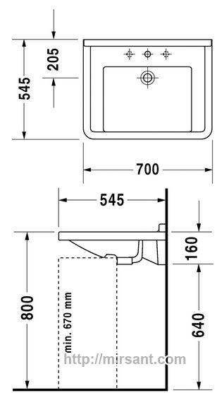Умывальник Duravit Starck 3 030970 70 см.