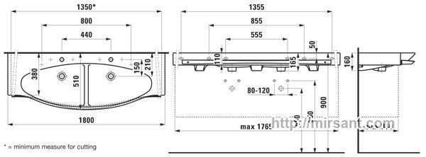 Раковина двойная Laufen Palace_NEW 1470.8 180 см. с полотенцедержателем