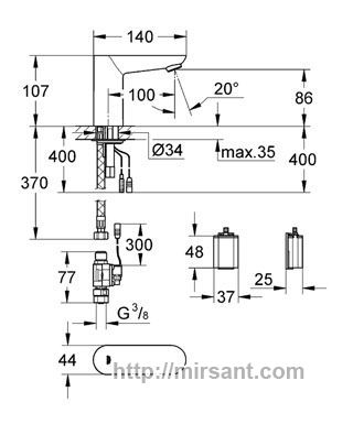 Смеситель для раковины с инфракрасным элементом Grohe Euroeco Cosmo E 36271000хром.