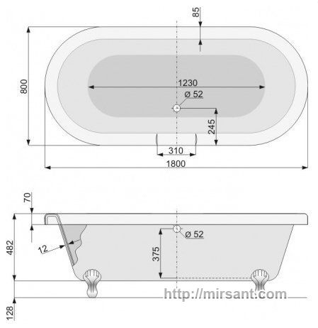 Ванна акриловая Pool Spa Memory 180*80 с ножками (хром)