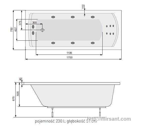 Акриловая ванна Pool Spa Linea XL 170*75 с ножками