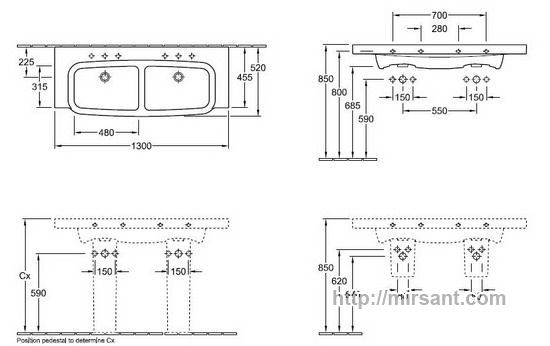 Раковина Villeroy & Boch Sentique 5126D001 130 см. двойная