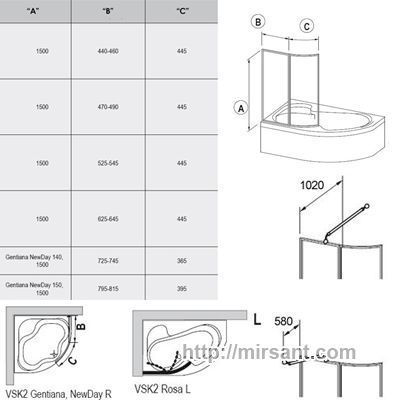 Шторки для ванны Ravak Rosa VSK2 160 Rain L