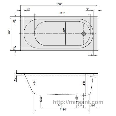 Ванна акриловая Villeroy Boch O.Novo 160*70