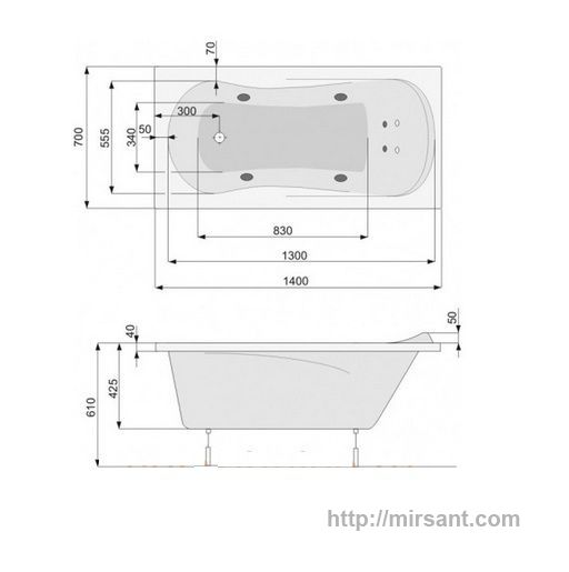 Акриловая ванна Pool Spa Muza 140*70 с ножками