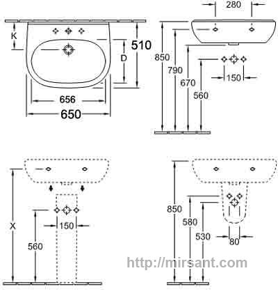 Раковина  Villeroy & Boch O. Nova 51606501 65 см.