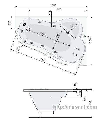 Акриловая ванна Pool Spa Leda 150*100 R