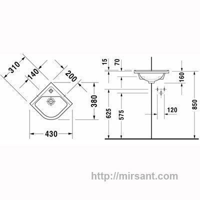 Раковина угловая Duravit Starck 3 075244 43 см.