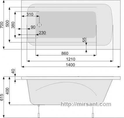 Ванна акриловая Pool Spa Klio 140*70