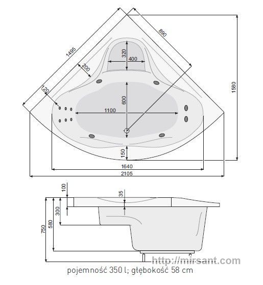 Акриловая ванна Pool Spa Francja XL 150*150 с ножками