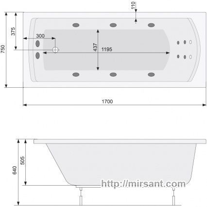 Акриловая ванна Pool Spa Linea 170*75 с ножками