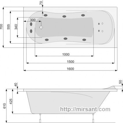 Акриловая ванна Pool Spa Muza 160*70 с ножками