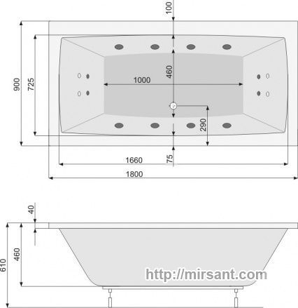 Акриловая ванна Pool Spa Vita 180*90 с ножками