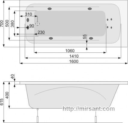 Ванна акриловая Pool Spa Klio 160*70 с ножками