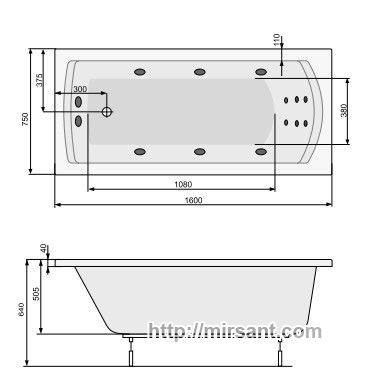 Ванна акриловая Pool Spa Linea XL 160*75 с ножками