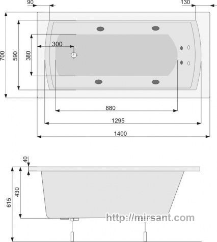 Ванна акриловая Pool Spa Linea 140*70 с ножками