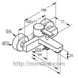 Смеситель для ванны Kludi ZENTA 386700575 хром.