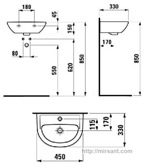 Умывальник Laufen Pro 1595.2 45 см.