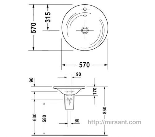 Умывальник Duravit Starck 1 0405570000 57 см.