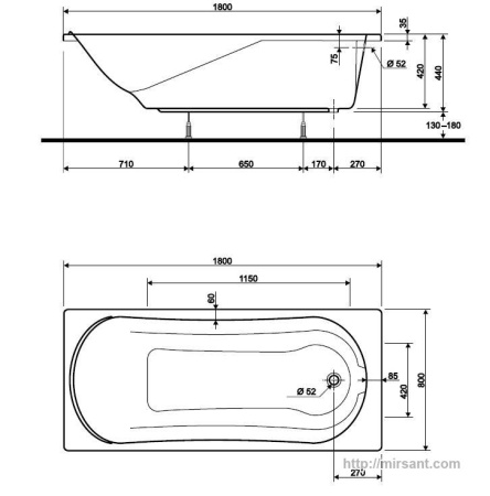 Ванна акриловая Kolo Comfort XWP3080000 180*80 || 