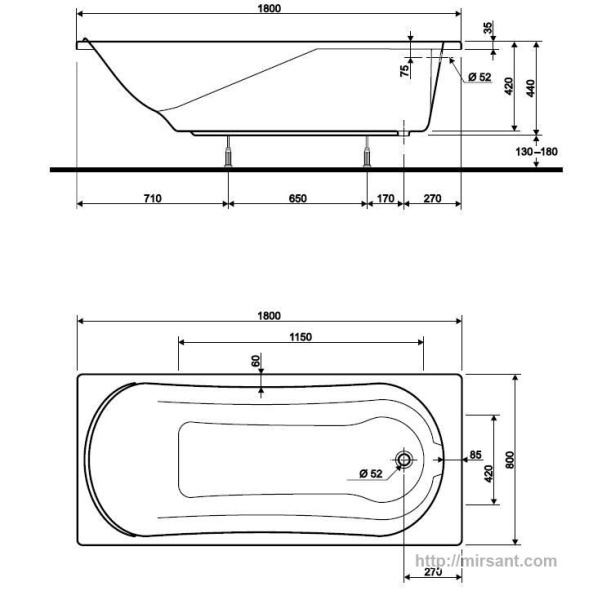 Ванна акриловая Kolo Comfort XWP3080000 180*80