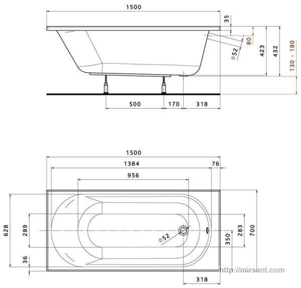 Акриловая ванна Kolo Opal Plus XWP137000N 170*70