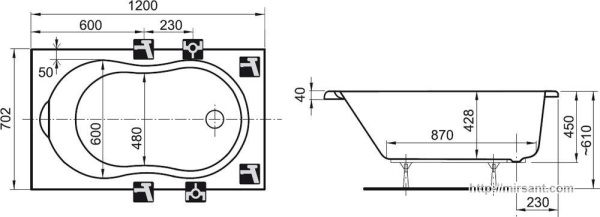 Ванна акриловая Ravak mini Classic 120*70