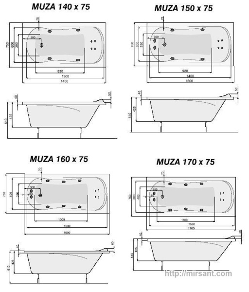 Ванна акриловая Pool Spa Muza 150*75 с ножками