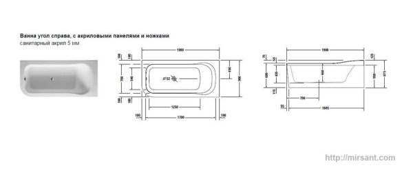 Ванна акриловая Duravit Esplanade 190*90 R