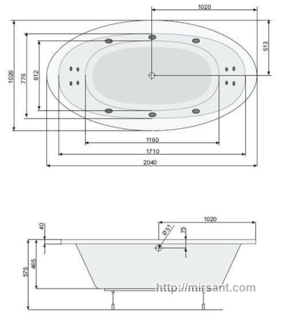 Акриловая ванна Pool Spa Aura  204*103 с ножками || 
