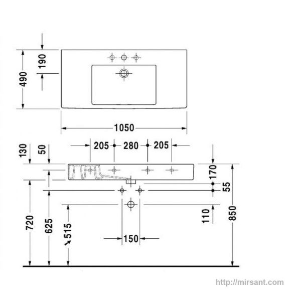 Умывальник Duravit Vero 0329100000 105 см.