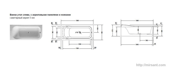 Акриловая ванна Duravit Esplanade 190*90 L