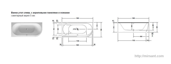 Акриловая ванна Duravit Darling New 190*90 L